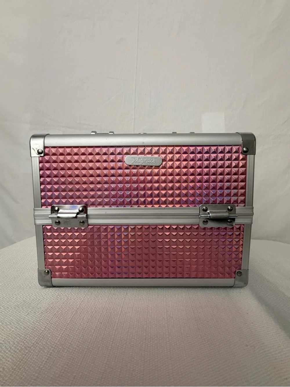 Joligrace Pink Holographic Makeup Train Case with Mirror (F269)